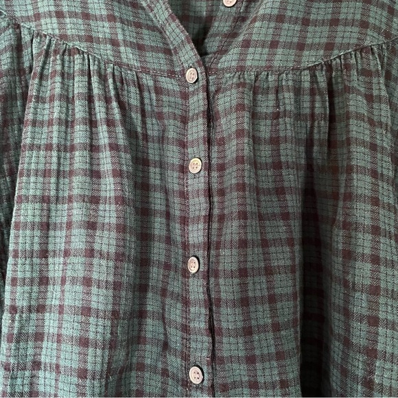 MADEWELL Tartan Plaid Button Up Peasant Blouse Balloon Sleeves XL - Picture 6 of 10